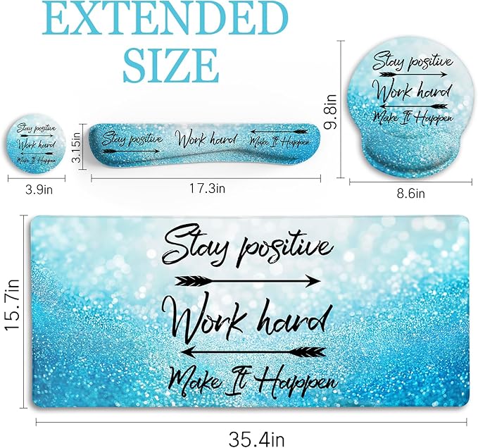 Desk Mat Pad, XXL Large Gaming Mouse Pad with Wrist Rest Wrist Support, Ergonomic Mouse Pad, Keyboard Wrist Rest, Coaster, Home Office Desk Accessories Decor Supplies, Stay Positive