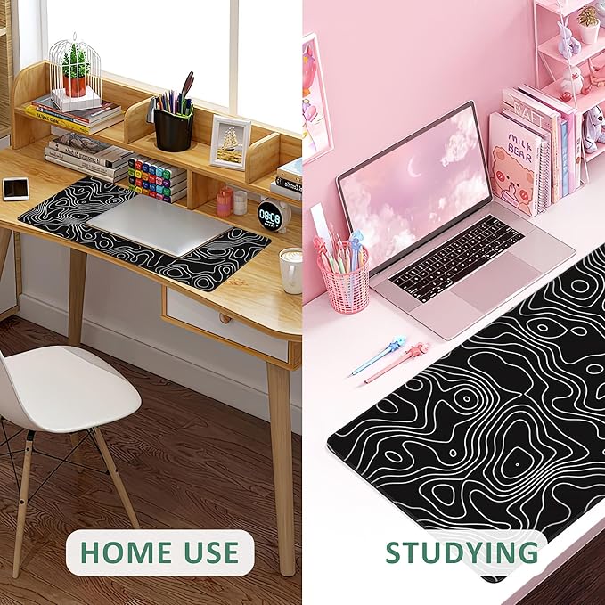 Extended Gaming Mouse Pad Abstract Topographic Fractal Lines Large Mousepad with Stitched Edges,Anti-Slip Rubber Base Keyboard Mouse Mat Desk Pad for Gaming Home Office 35.4 x 15.7 inches