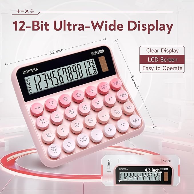 Mechanical Calculator,12 Digits, Large LCD Display,Big Buttons,Solar and Battery Dual Power Mechanical Keyboard Desktop Calculators,Cute and Aesthetic (Blue Gradient, Large)