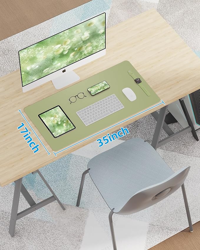 Leather Desk Pad Protector,Mouse Pad,Office Desk Mat, Non-Slip PU Leather Desk Blotter,Large Desk mat,Waterproof Keyboard mat for Office/Home/Decor (Olive Green,48" x 17")