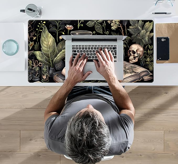 Cute Skull Desk Mat Dark Academia Desk Matt for Desktop Kawaii Anime Plants Mouse Pad XXL Extended Large Gaming Desk Pad, Laptop Computer Keyboard Mouse Mat Office Decor Accessories, 31.5x15.75 in