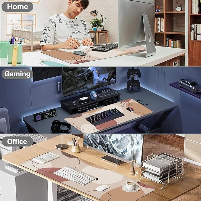 Desk Pad, Boho Abstract Geometric Patterns Extended Large Gaming Mouse Pad XXL, Large Desk Mat for Desktop with Non-Slip Rubber Base Stitched Edges for Home Office 5.4"X15.7"