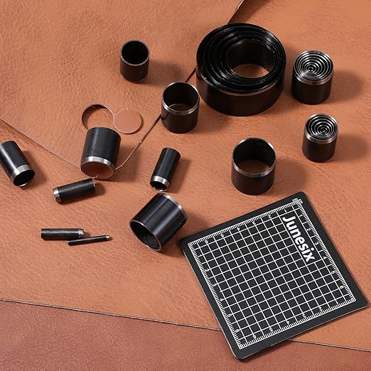 31 Pieces Leather Circle Cutter Tool Set Circle Punch Tools High Carbon Steel Round Punch Dies 1-25mm 30 35 40 45 50 55mm, Hole Punch Kit Round Craft Punching Tools for DIY Leather Crafts