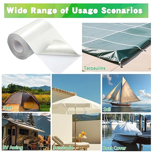 4.5Inch ร 40FT RV Awning Repair Tape with Scissors, Outdoor Heavy Duty Repair Tape for Tarp, Tent, Boat Cover, Canvas, Sail Tape, Waterproof, UVproof and Heat-Resistant Tear Repair Pctch Kit