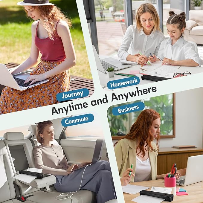 C80 Wireless Printer, Inkless Portable Printer for Travel, Supports A4 8.5 x 11 Inch Thermal Paper, Compatible with Phone & Laptop (Black)