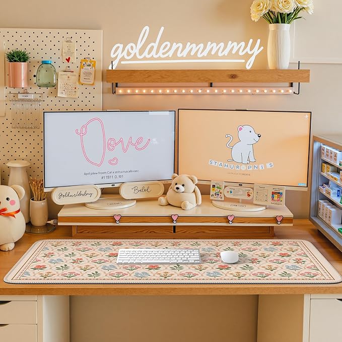 iCasso Large Mouse Pad,Floral Desk Mat,Non Slip Desk Pad,Computer Mats for Desktop, Gaming Mouse Pad 15.7X35.4 Inches,Comfortable Lycra Surface Keyboard Pad for Office Home School (Beige)