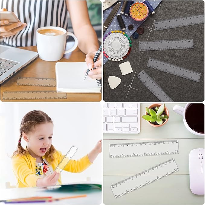 32 Pack 6 Inch Mini Rulers Bulk Plastic Small Rulers with Inches and Centimeters, Drafting Measuring Tool Set for Classroom Kids Student School Office Supplies(6 Inch,Clear)