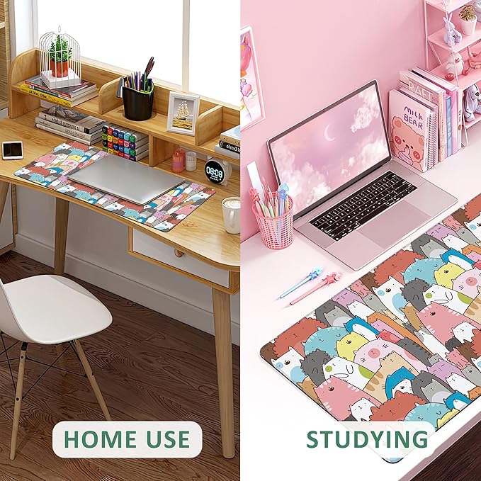 Large Mouse Pad Doodle Cats and Kittens Extended Gaming Mouse Pad Non-Slip Desk Mat with Stitched Edge Laptop Computer Keyboard Mousepad for Office Home 35.4" x 15.7"