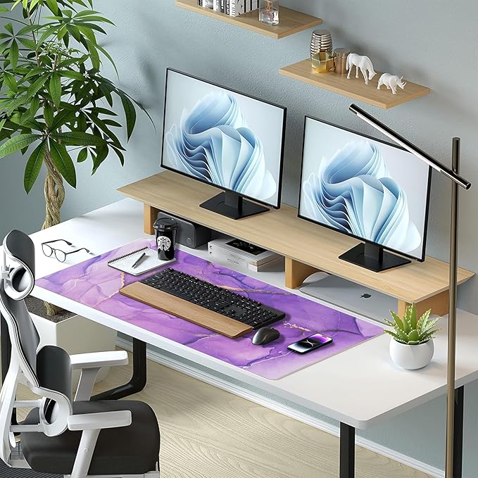 Desk Mat, Dual Leather Sided Desktop Pad for Office and Home, Ideal for Large Mouse Pad and Desk Mats (Purple Marble 31.5"x 15.7")