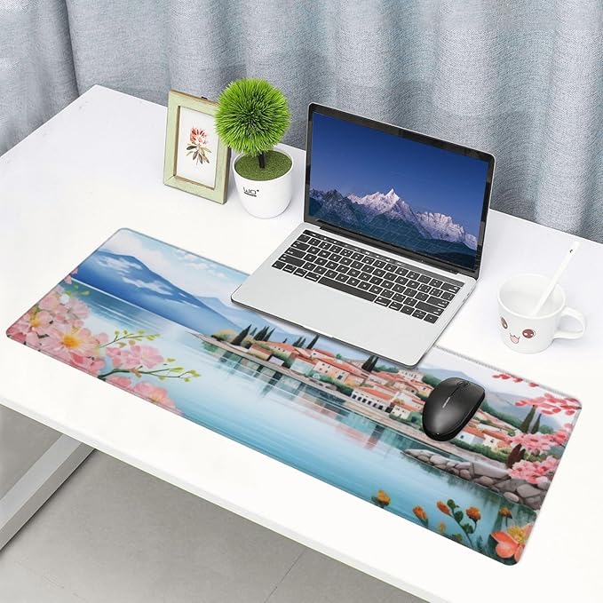 Gaming Mouse Pad, Large Non-Slip Rubber Base Mousepad, Keyboard Mouse Mat, Desk Pad with Stitched Edges, 31.5x11.8inch, Laker Town