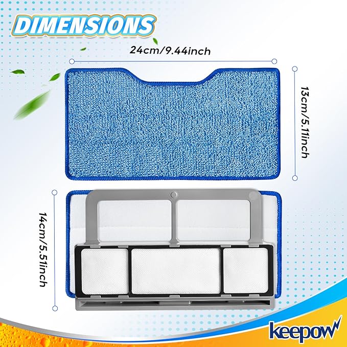 KEEPOW Reusable Mop Replacement Pads Compatible with Shark Vac Mop VM252 VM200 VC205 VM250 VM190 VM200P12, Vacuum Mop Pads Refills for Hardwood Floor with Upgraded Dirt Chamber, Blue, 6+4+2 Pack