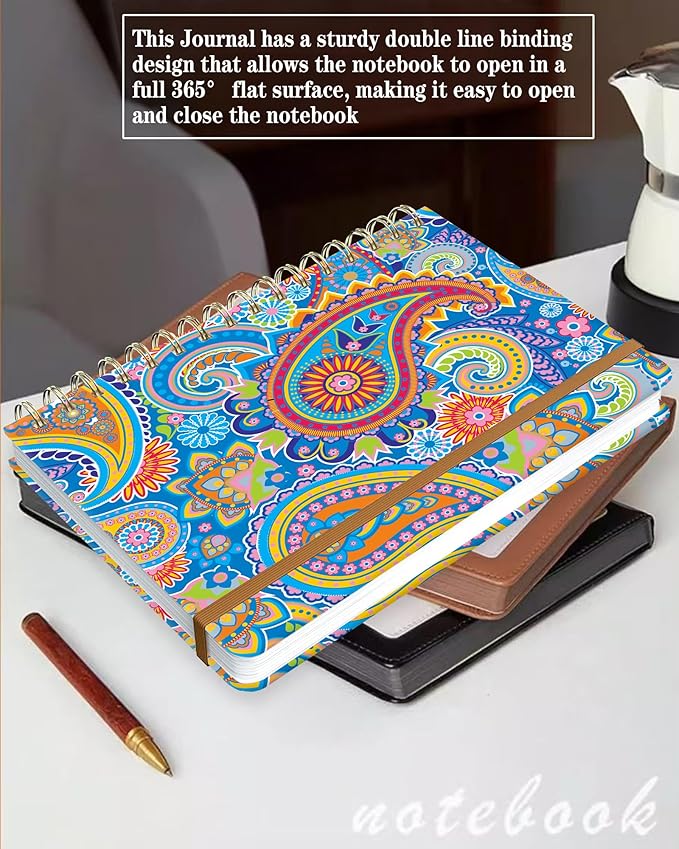 Spiral Journal Notebook for Women, Hardcover A5 College Ruled Notebook, 120 Pages, Thick Paper, Cute Lined Journal for School, Office & Work, 6 x 8.4 in(Colorful Paisley)