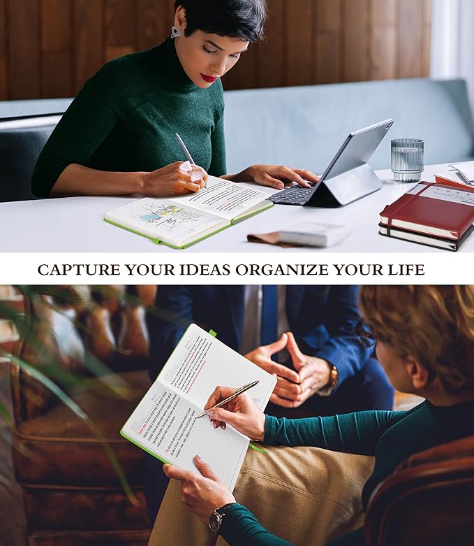 Lined Journal Notebook for Writing, A5 100 GSM Thick Paper, Leather Hardcover Journal for Woman Men, Travel Journal Diary 160 Pages(5.75'' X 8.38'' Lightgreen)