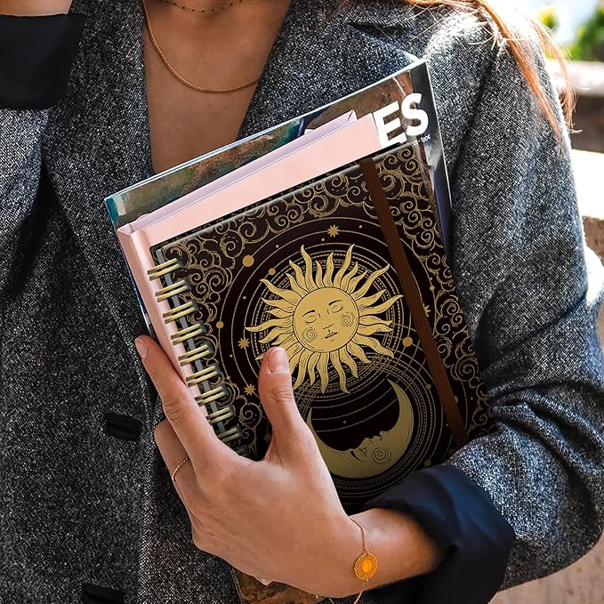 Spiral Journal Notebook,Strong TwinWire Binding with Premium Paper for Girl Women,Cool Funny 120 Pages,100gsm A5 College Ruled NotebookJournal,Perfect for Gifts Nurse Teacher Women(Cute Moon Sun)