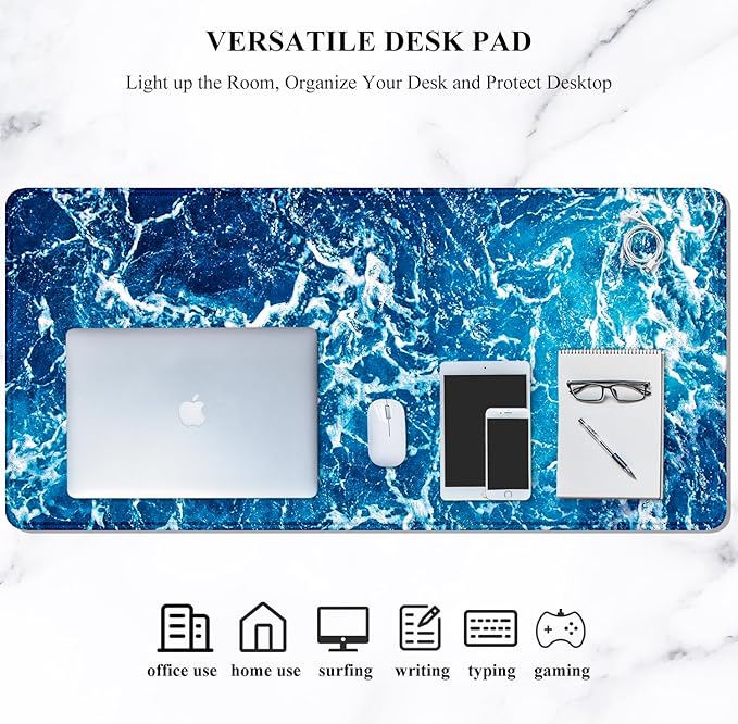 Auhoahsil Large Mouse Pad, XXL Desk Pad, Extened Mousepad 31.5" x 11.8", Non-Slip Rubber Base, Stitched Edges, Superior Surface, Gaming Keyboard Mat, Waterproof Desk Pad, Beautiful Ocean