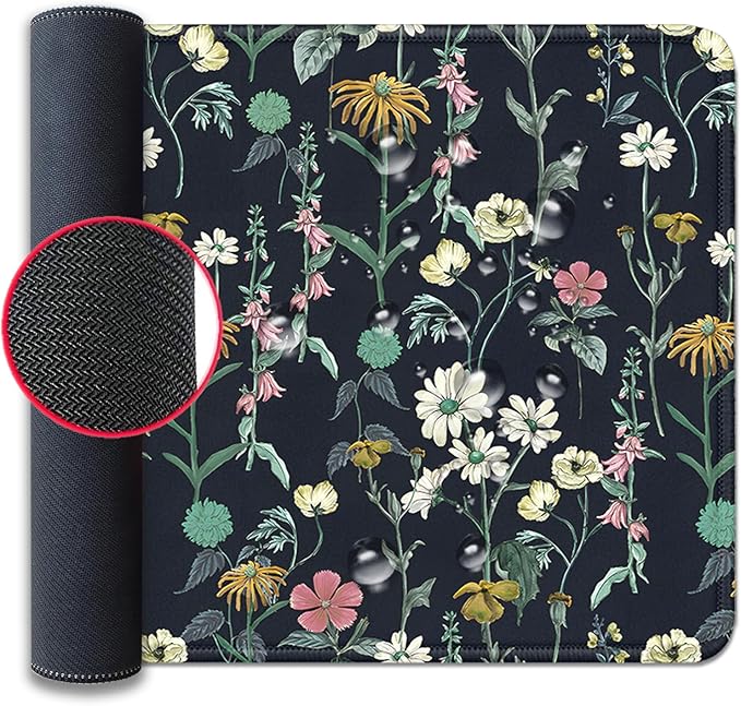 Dark Botanical Flowers Mouse Pad,Extended Black Plant Floral Mousepad Desk Pad with Stitched Edges,Non-Slip Waterproof Rubber Base Mouse Mat for Office Computer Keyboard Laptop Home(27.5x11.8 in)