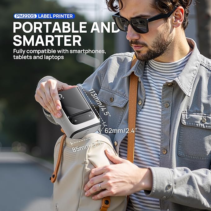 POLONO PM220S Label Maker Machine with Tape, 2 Inch Bluetooth Thermal Label Printer, Portable Sticker Printer for School, Office, Home, Business, Label Maker with 2'' x1.18'' Labels, White