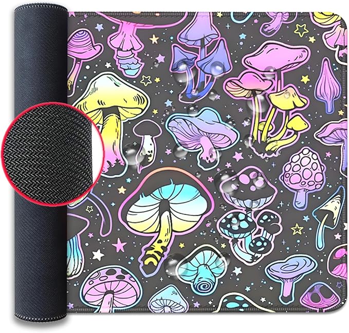 Colorful Mushrooms Mouse Pad,Large Extend Mousepad Desk Pad with Stitched Edges,Non-Slip Waterproof Rubber Base Mouse Mat Desk Mat for Office Computer Keyboard Laptop Home(27.5x11.8 in)