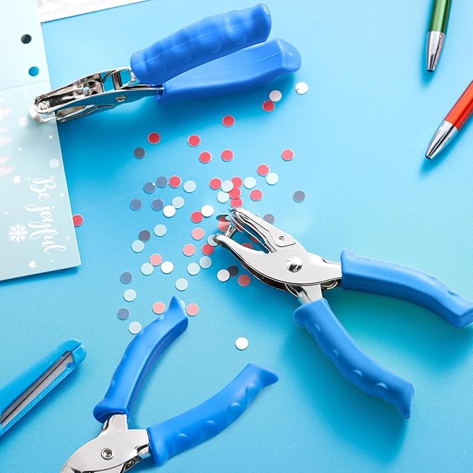 Chumia 12 Pieces Single Hole Punch Handheld 1/4 Inch Hole Paper Punch with Grip Handles Circle Single Shape Puncher for Craft Paper Greeting Cards Scrapbook Notebook(Blue)