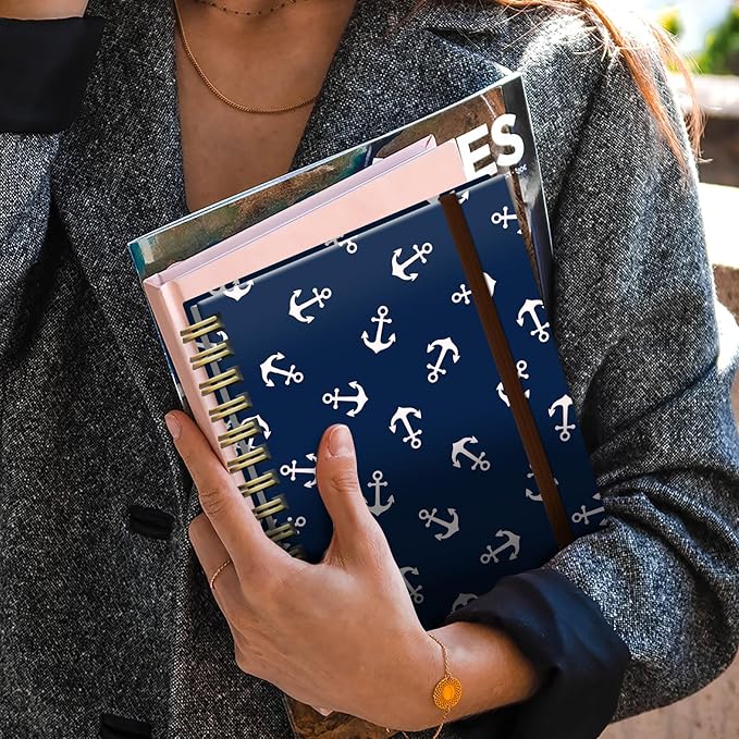 Spiral Journal Notebook,Strong TwinWire Binding with Premium Paper for Girl Women,Cool Funny 120 Pages,100gsm A5 College Ruled NotebookJournal,Perfect for Gifts Nurse Teacher Women(Blue anchor)