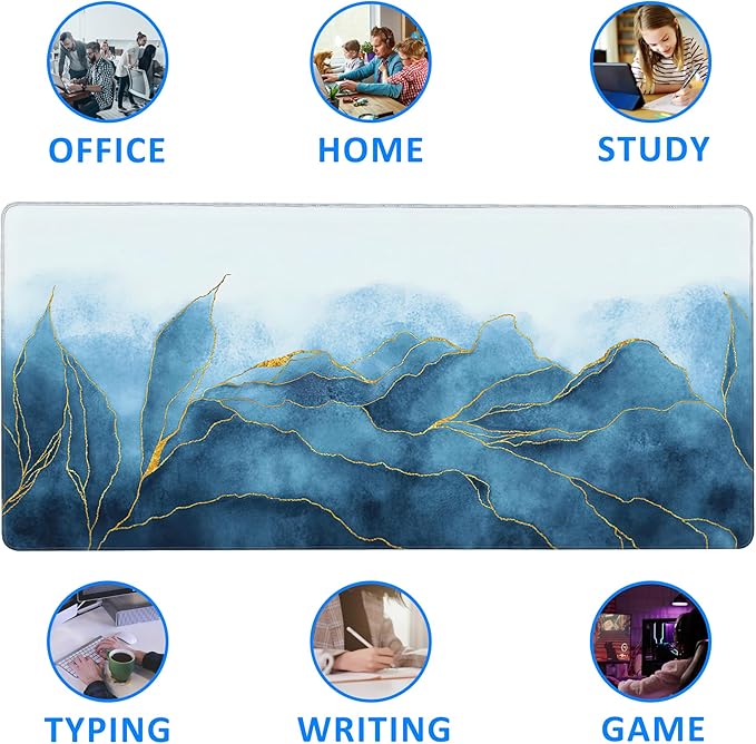 Large Mouse Pad Extended Gaming Desk Mat Abstract Blue Marble Gaming Office Home Mousepad Keyboard Mouse Mat,Non-Slip Rubber Base 35.4x15.7 Inch Mousepads