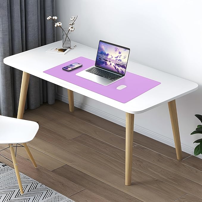 Leather Desk pad Protector, Large Desk mat with Natural Cork & PU Leather,Mouse pad,Non-Slip Office Desk Mat,Waterproof Desk Writing Pad for Office and Home (31.5in*17in,Purple)