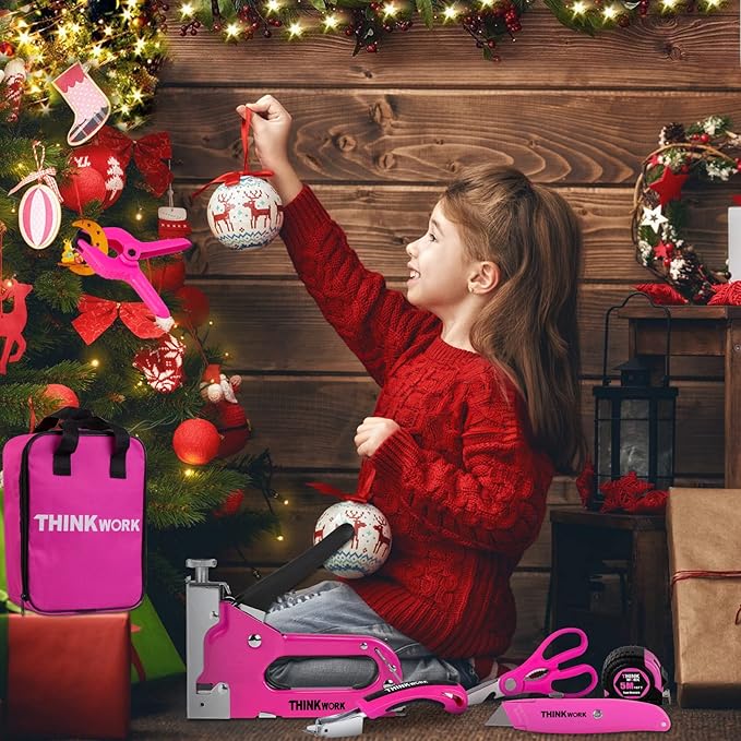 27Pc Staple Gun Set, Pink Staple Guns/Home Use, 3 in 1 Upholstery Staple Gun with 900 Staples, Stapler Gun for Wood Heavy Duty, Fabric, Crafts, Decoration DIY, Home Tool Kit Christmas Gift for Women