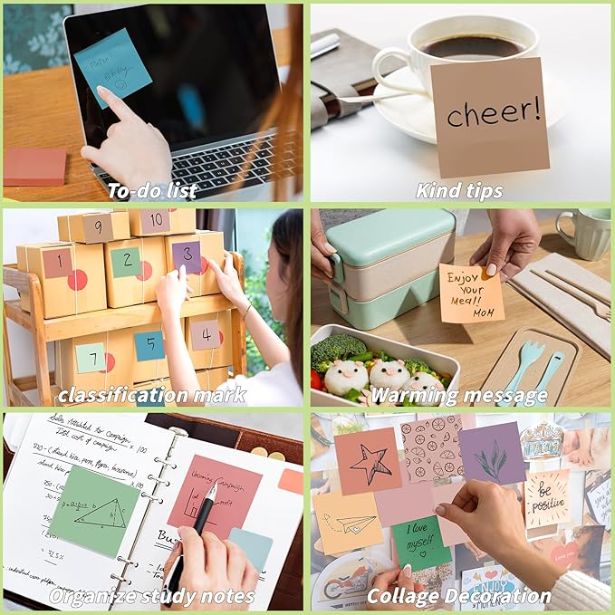 Vintage Sticky Notes 3x3 12 Retro Colors Posted Note 60 Pads Adhesive Paper Memo Pads 56 Sheets/Pad Self-Stick Note Bulk Easy to Stick for Back to School Teacher Student, Office Supplies
