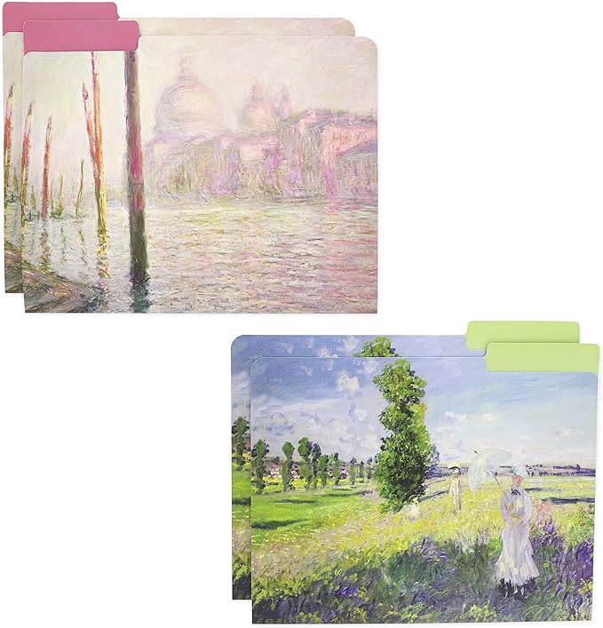 The Gifted Stationery File Folder - Letter Size, 12 Pack, Monet Design, 1/3 Cut Tabs - Decorative File Folders for Office & School Supplies