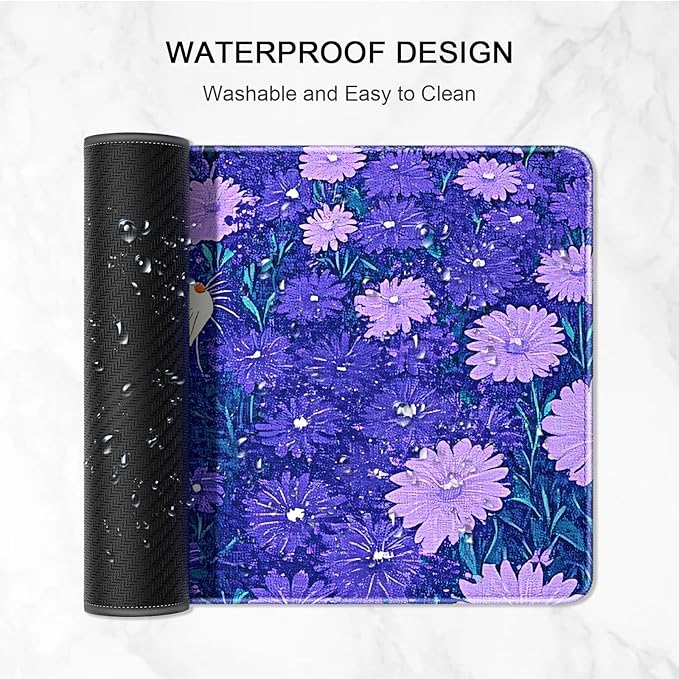 Auhoahsil Large Gaming Mouse Pad, Cute Cat XXL 35.4 x 15.7 in Desk Pad Stitched Non-Slip Rubber Long Computer Mousepad Thin Extended Full Size Desk Mat for Desktop, Laptop, Wireless Mice, Purple