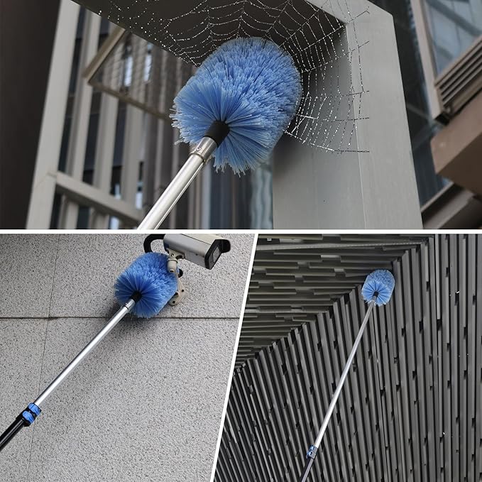 2 Pack Twist-On Cobweb Duster Head, Fits Standard 3/4 inch Threaded Poles, Spider Web Duster Brush for Outdoor & Indoor Cleaning (Blue)
