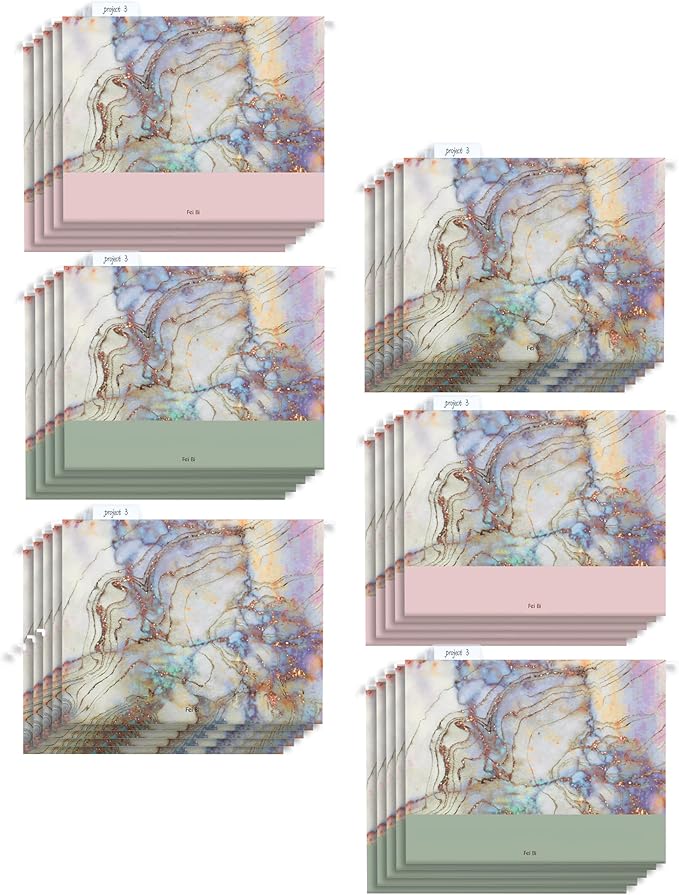 CharaVector Hanging File Folders Letter Size Assorted Durable Refined Design Decorative Hanging File Folder Set, 1/5-Cut Adjustable Tabs,30pcs for Cabinet,File Organizer,Marbling