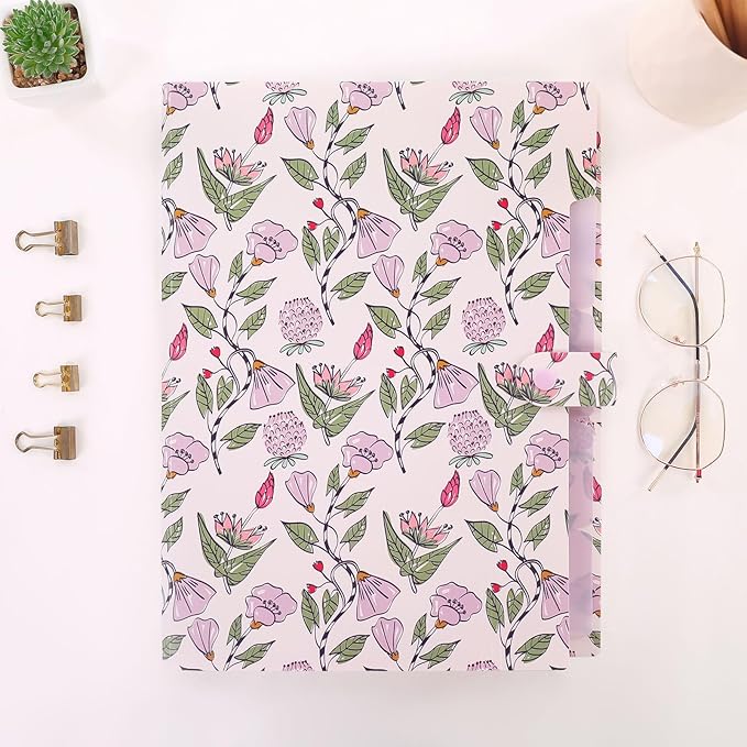 SKYDUE Expanding File Folder with 5 Pockets, Accordion File Organizer,Portable Receipt Paper Documents Organizer,Letter Size Filing Folder School Office Supplies,Light Purple