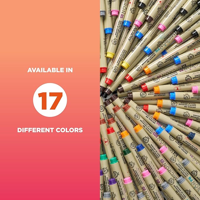SAKURA Pigma Micron Fineliner Pens - Archival Black & Colored Ink Pens - for Writing, Drawing, or Journaling - Black & Colored Ink - 05 Point Size - 16 Pack