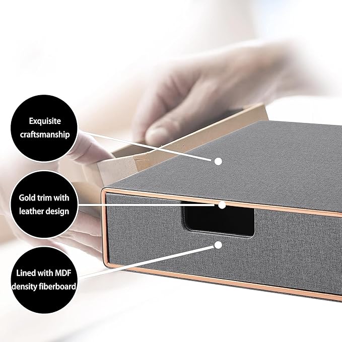 Desk Organizer with Drawer,Stackable Storage 1 Drawer Organizer,PU Leather Handmade Desktop Storage Drawers for A4 Paper/Magazine/Book/Filing/Jewelry/Makeup Home Decor Accessories,Grey