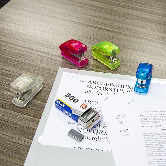 BAZIC Mini Stapler w/500 Staples, Standard (26/6) Built-in Staple Remover, Soft Grip 12 Sheets, Portable Small Staplers for Home Office School, 24-Pack