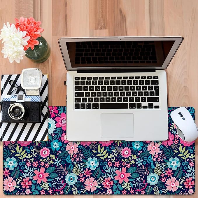 Colorful Flowers Gaming Mouse Pad 3mm Thick Stitched Edge Waterproof Non-Slip Large Computer Keyboard Mouse Mat,Suitable for Office Entertainment Decorative Desk Pad 35.4 x 15.7 Inches