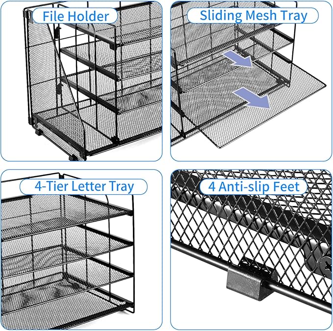 OPNCIE Desk Organizers and Accessories, 4-Tier Paper Letter Tray File Organizer, Office Desk Accessories, Desktop Organizer for Office Supplies, Black