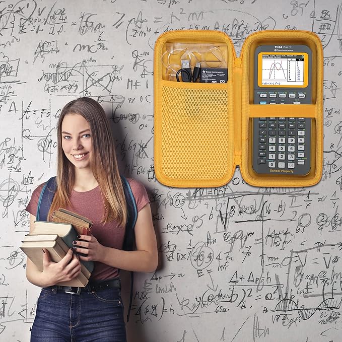 co2CREA Carrying Case for Texas Instruments TI-84 Plus CE Python Enhanced/TI-84/TI-Nspire CX II CAS/TI-Nspire CX II/TI-83 Plus/TI-89 Titanium/TI-85/TI-86 Color Graphing Calculator, Gray+Orange Case