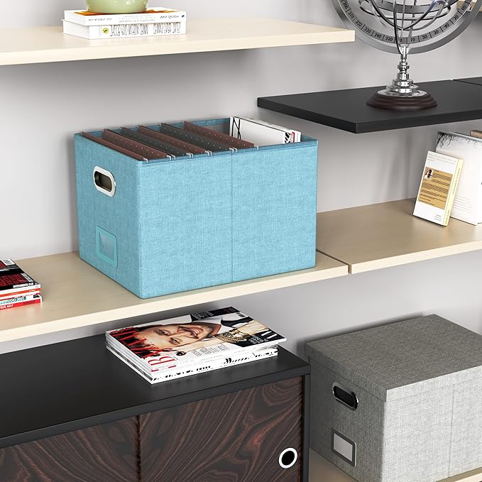 Oterri File Organizer Box,Filing Box with Lid,File Box for Letter/Legal File Folder Storage, Portable Hanging File Box for Office/Decor/Home,1 Pack,Light-blue-Box only