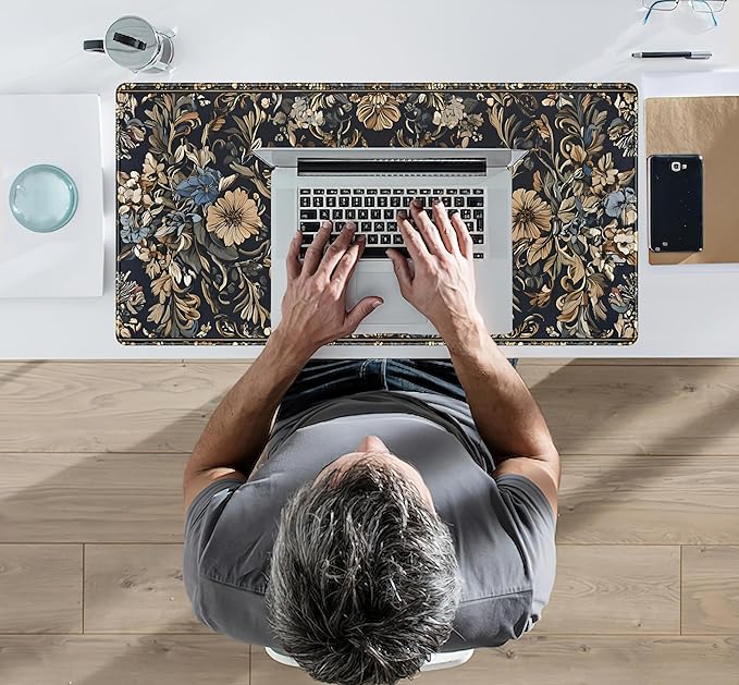 Vintage Floral Desk Mat Blue Wildflowers Mouse Pad Cottagecore Mousepad, XXL Large Extended Gaming Desk Matt for Desktop, Laptop Keyboard Mouse Mat for Women Office Decor Accessories, 31.5x15.75 in