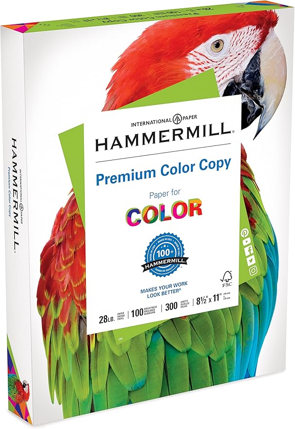 Hammermill Printer Paper, Premium Color 28 lb Copy Paper, 8.5 x 11 - 1 Pack (300 Sheets) - 100 Bright, Made in the USA, 102700R