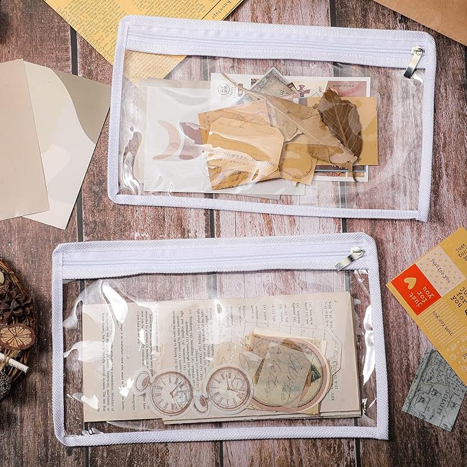 Outus 8 Pcs Clear Zipper Pouches Pencil Pouches PVC Makeup Pouch Envelopes Folder Storage Multi Purpose Pouch Document File Organization Bags, Office Supplies (White Edging, 11.5 x 7 Inches)