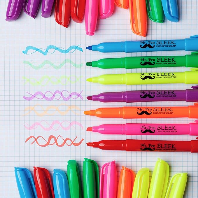 Mr. Pen- Highlighters Assorted Colors, 28 Pack, Chisel Tip, 7 Bright Fluorescent Colors, Quick Dry, Odorless & Non-Toxic Ink