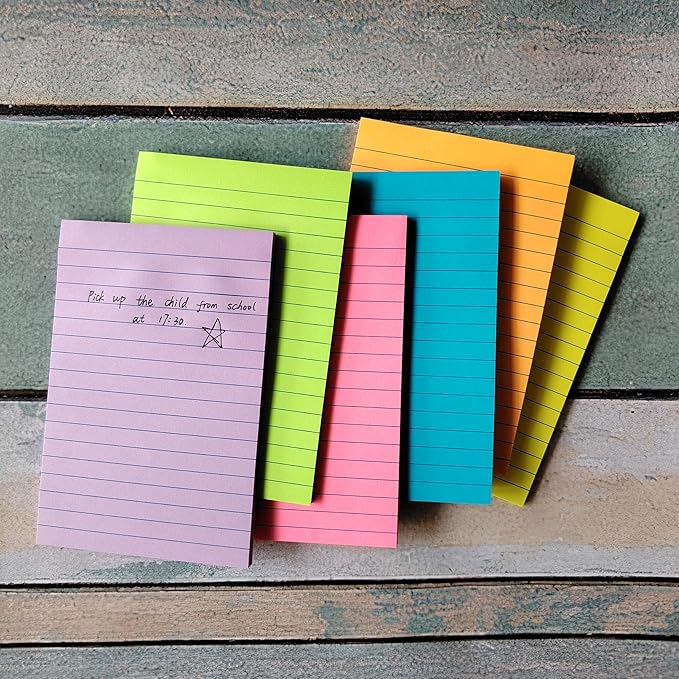 Lined Sticky Notes 4x6 Inches, 6 Bright Colors Large Sticky Notes with Lines, Super Sticking Power Memo Pads, Total 270 Sheets