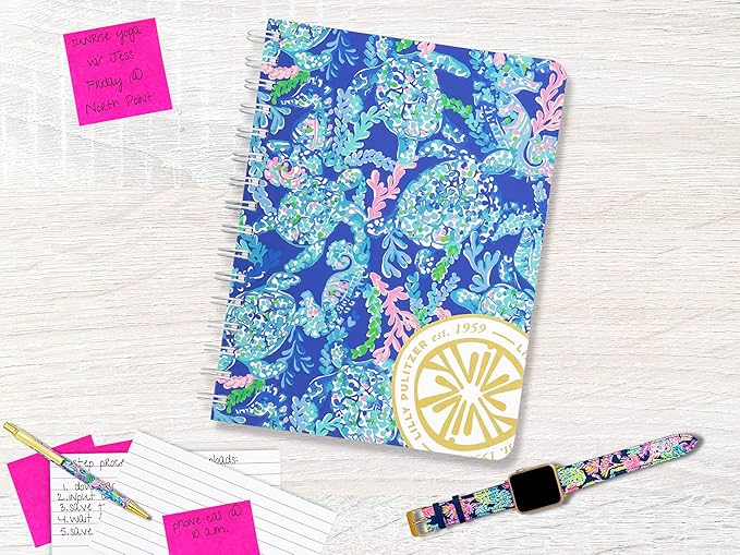 Lilly Pulitzer Women's Blue Hardcover Mini Spiral Notebook, 8.25" x 6.5" with 160 College Ruled Pages, Turtle Villa