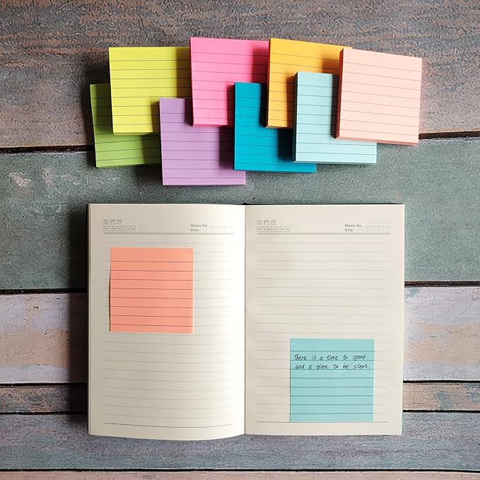 Lined Sticky Notes 3x3 Inches(8 Pads/Total 648 Sheets), 8 Bright Colors Sticky Notes with Lines, Ruled Post Stickies, Colorful Super Sticking Power Memo Pads, for Office, Home