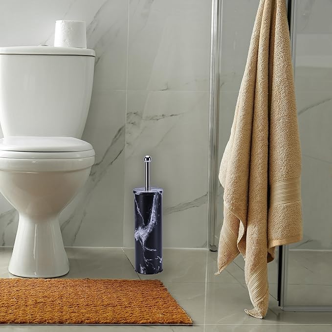 Zahari Home Toilet Bowl Brush with Holder, Black, Metal