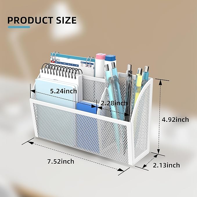 DALTACK Magnetic Pencil Holder Magnetic Shelf for the Whiteboard 3-Grid Mesh Magnetic Pen Holder for Refrigerator Magnetic Organizer Locker Accessories Organizer for Home, School and Office, White