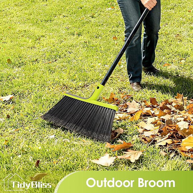 TidyBliss 4 Packs Outdoor Broom Heavy Duty, 56 inches Tall Commercial Soft Bristle Angle Brush for Sweeping Outside Patio Garden Porch Deck Shop Restaurant Garage House Lobby Hardwood Floors (Green)